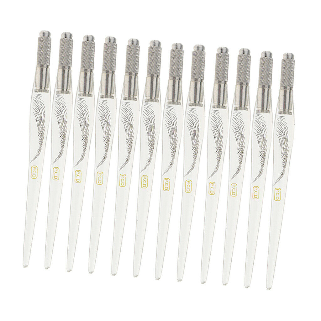 12Pcs Microblading Pen Eyebrow Lip Line Manual Tattoo Pen Body Art Clear lady