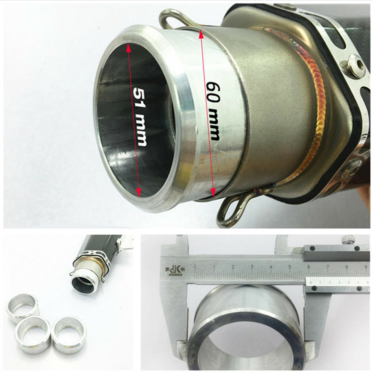 60mm to 51mm Motorcycle Exhaust Adapter Reducer Connector Pipe for 60mm Exhaust
