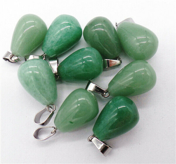100Pcs 18x13mm Wholesale Natural Green Aventurine Teardrop Pendant Bead HH8328