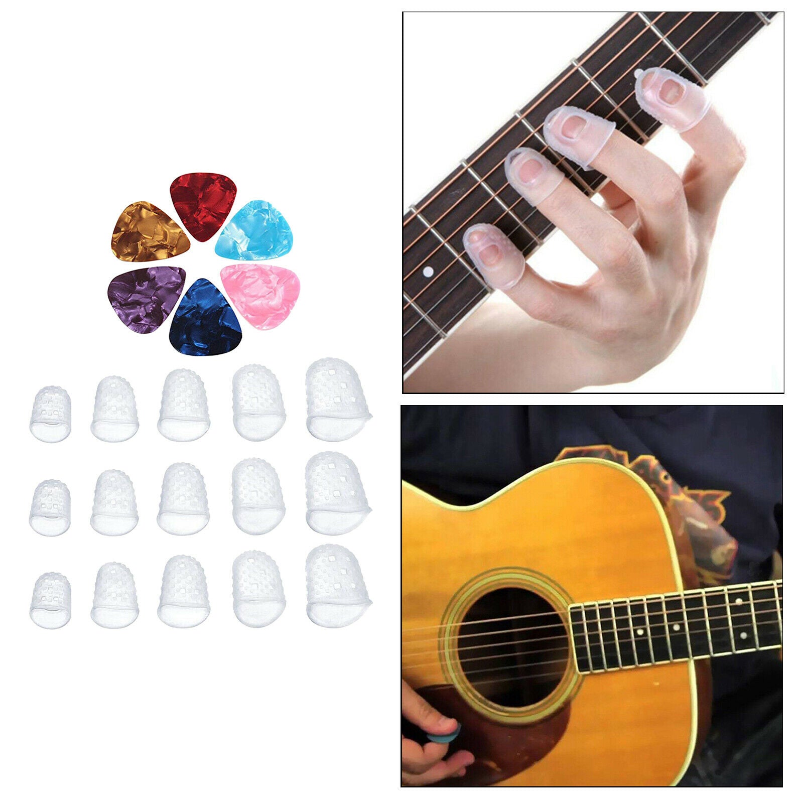 Anti-slip Silicone Fingertip Protectors Guitar Finger Guards 5 Sizes Finger