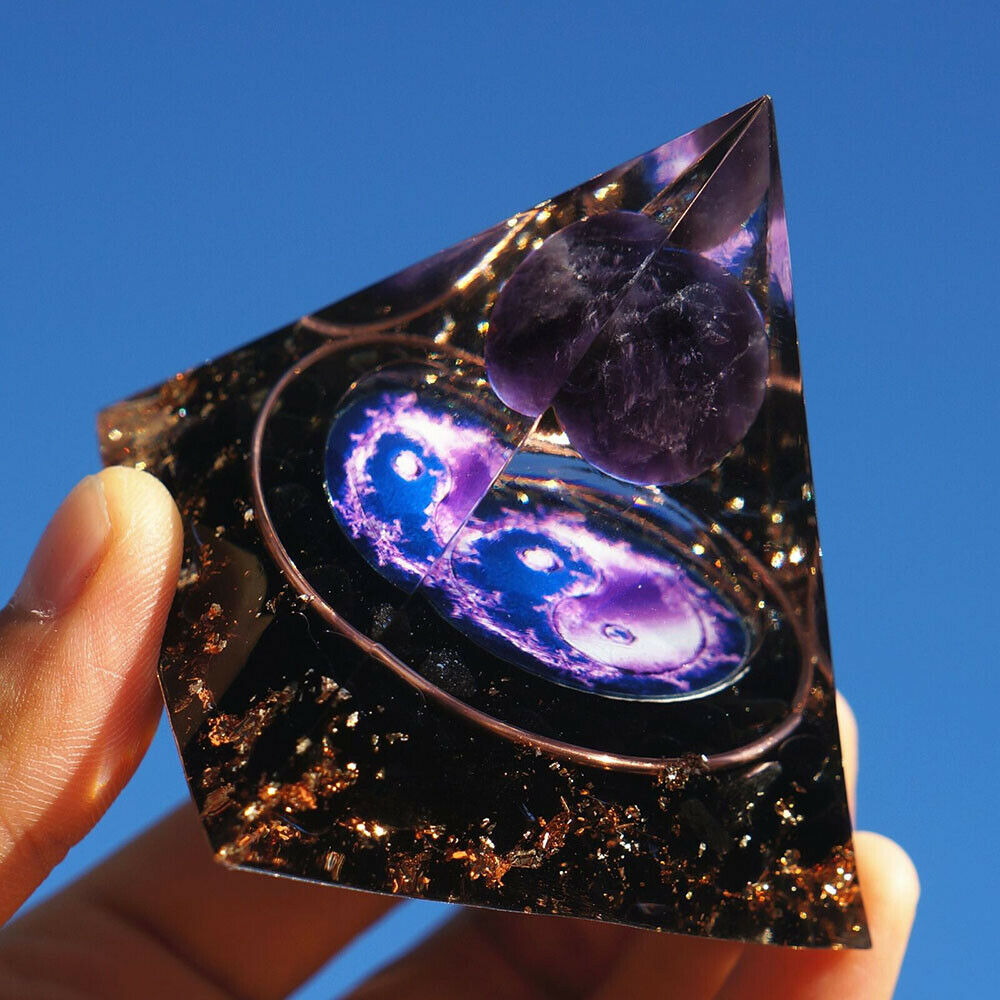 US TOP REIKI ENERGY CHARGED AMETHYST CRYSTAL FOR CALMING ORGONE ORGONITE PYRAMID