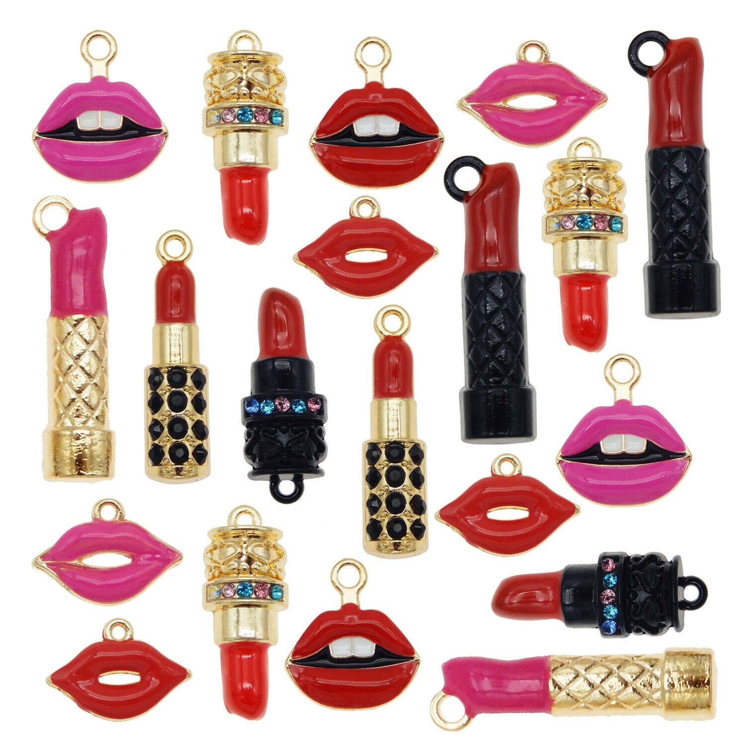 18PCS Colorful Enamel Kissing Lip Print Lipsticks Pendant Charms DIY Findings