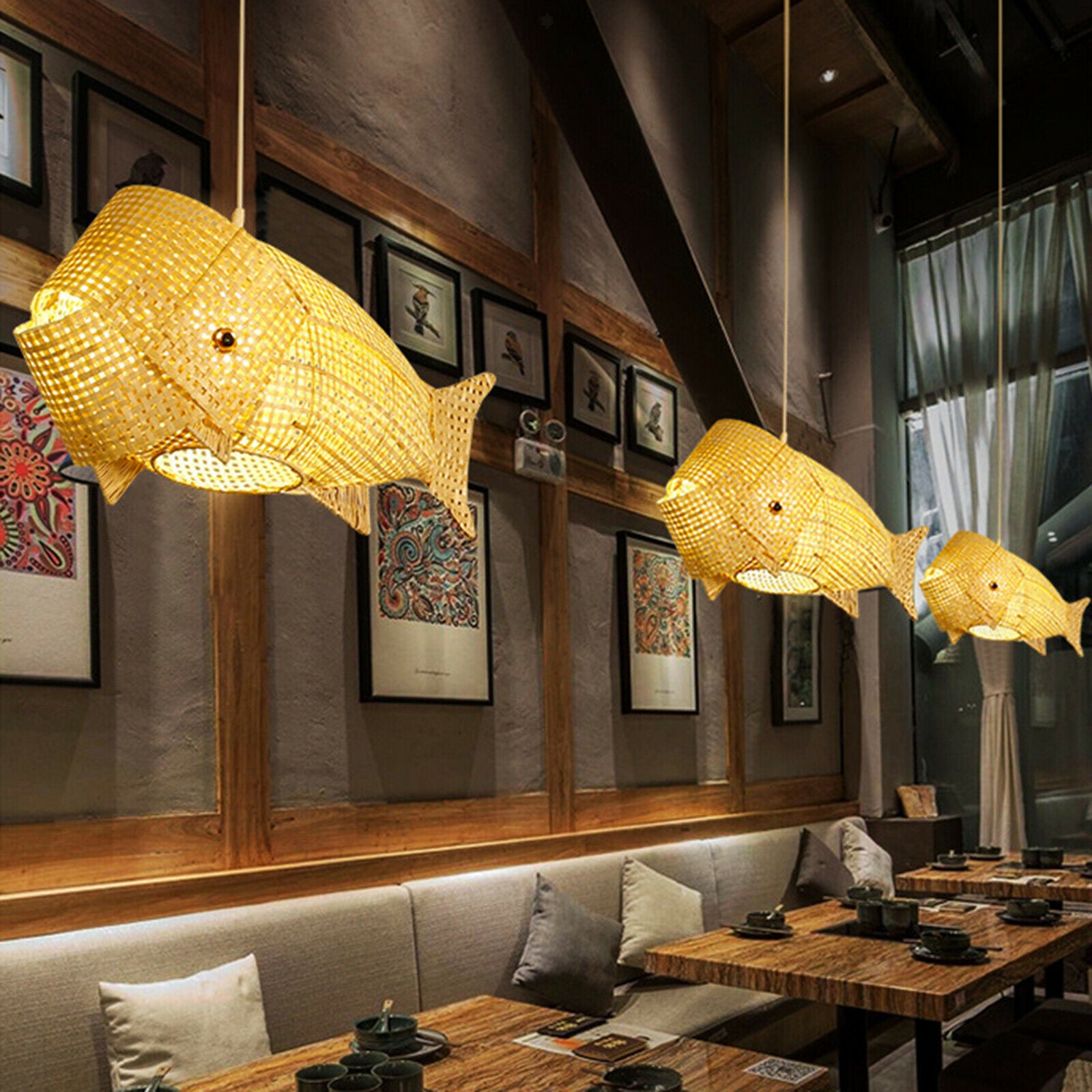 Fish Shaped Bamboo Lampshade Bedroom Office Teahouse Chandelier Lamp Cover