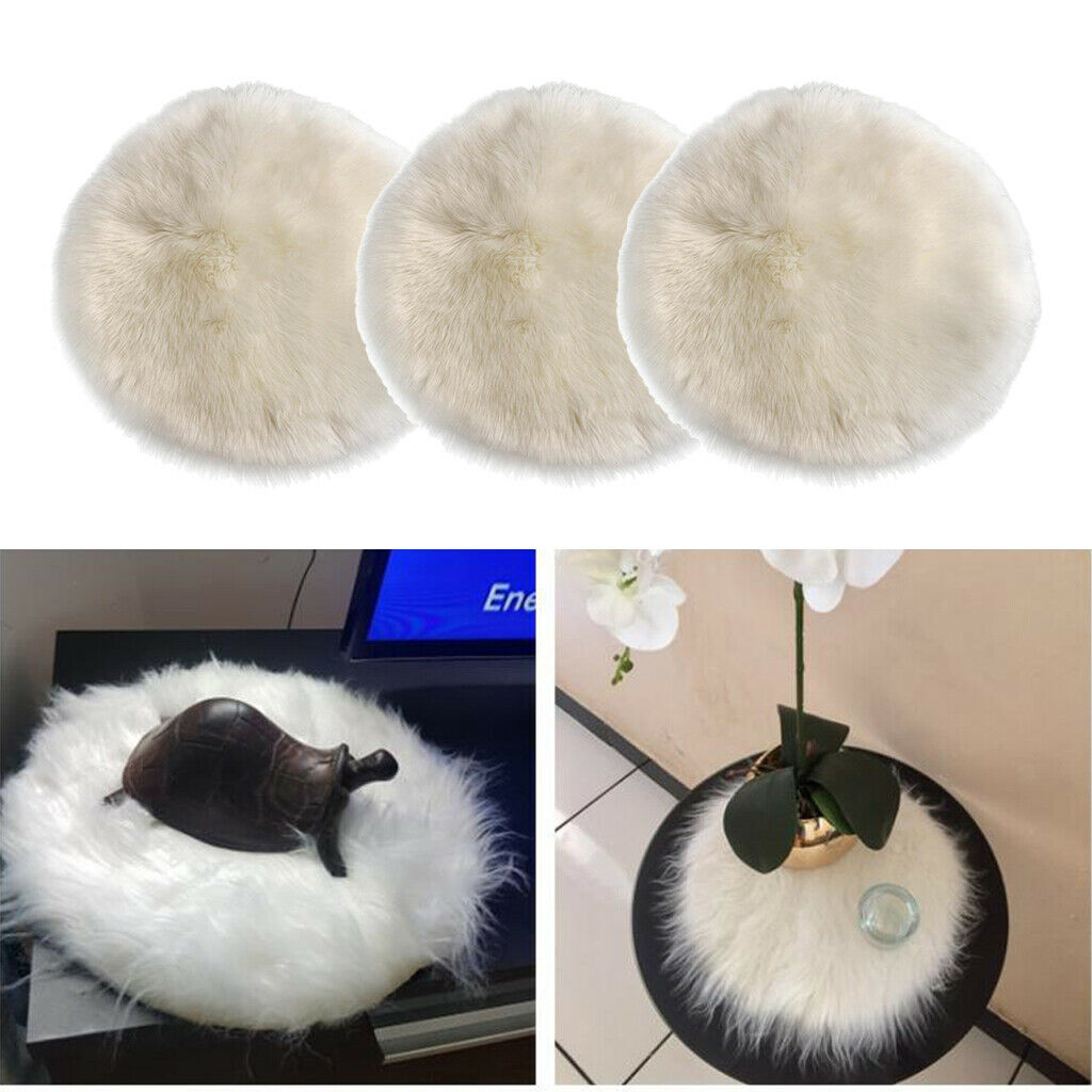 3pcs Artificial Sheepskin Car Seat Pads 12inch Round Pad Fleece Floor Mats