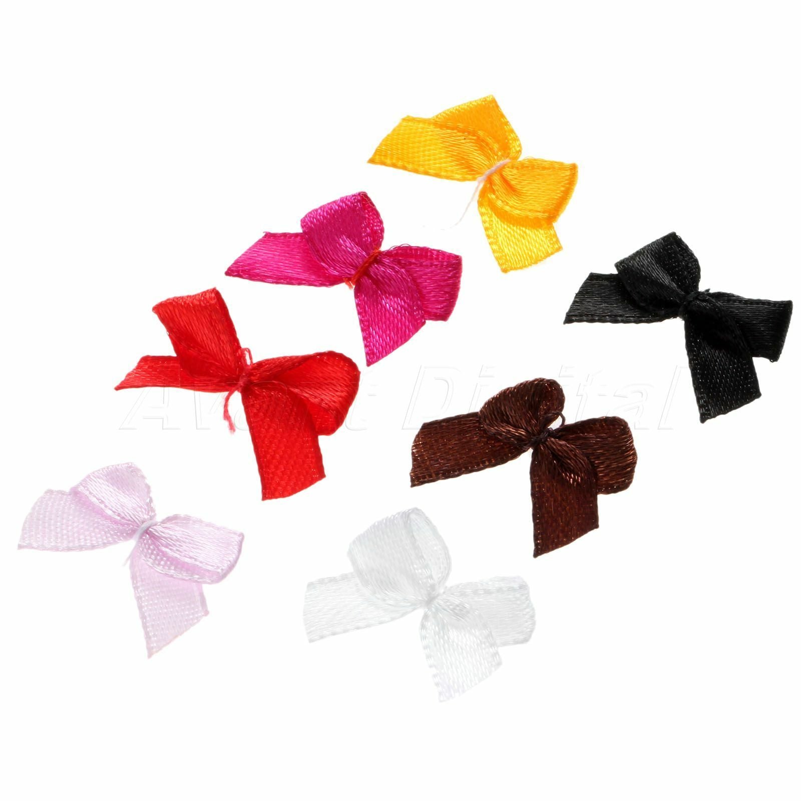 100 x Beautiful Satin Ribbon Bows Mini Flowers Wedding Décor Craft DIY Mix Color