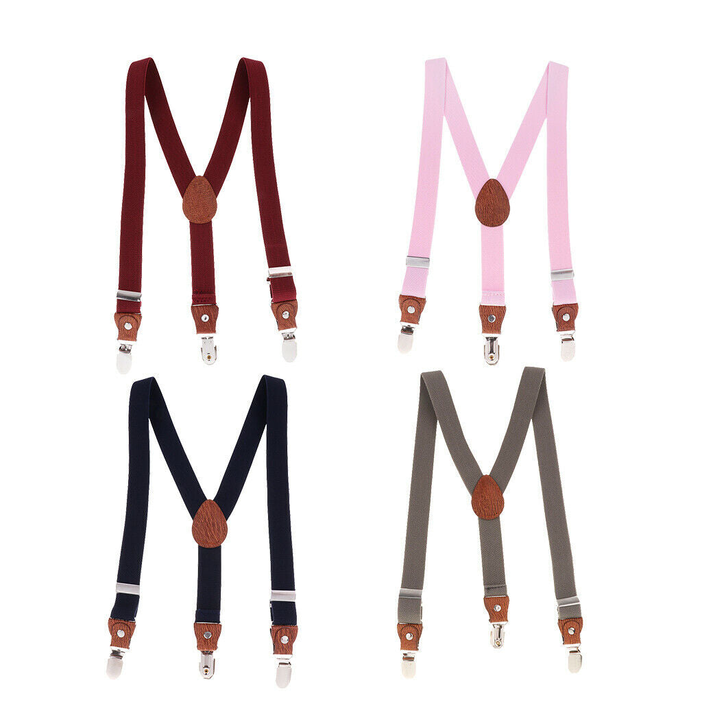 Suspenders Kids Adjustable Elastic Clip On Unisex Braces Red
