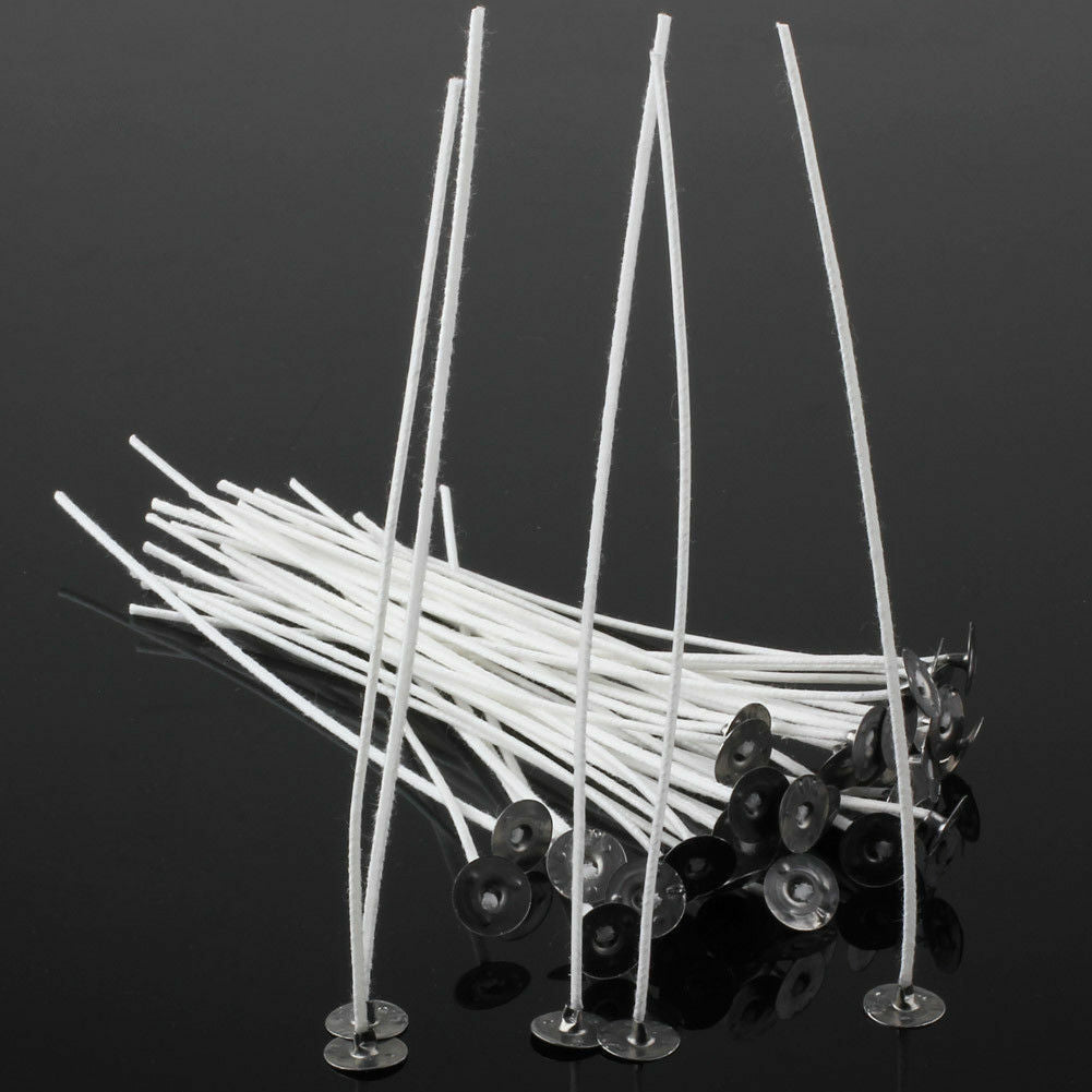 50 Candle Wicks 6 inch Cotton Core Pre Waxed With Sustainers For Candle Making