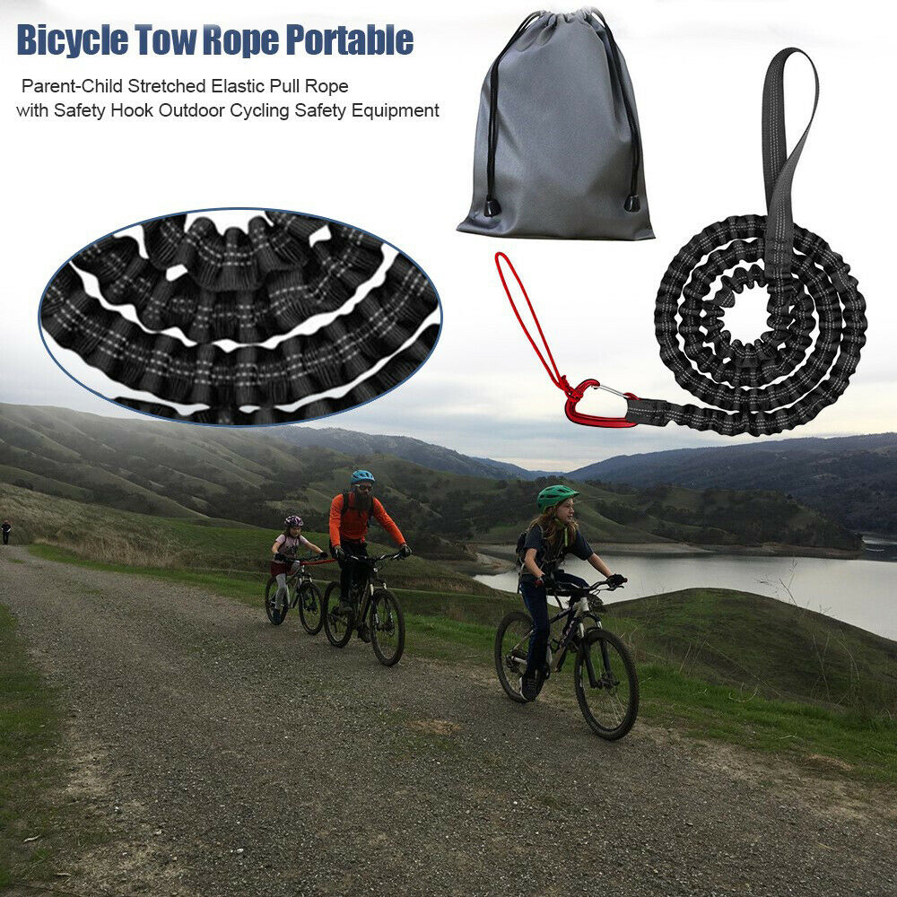 Bicycle Tow Rope Parent Child Stretched Elastic Pull Rope w/Safety Hook Cycling