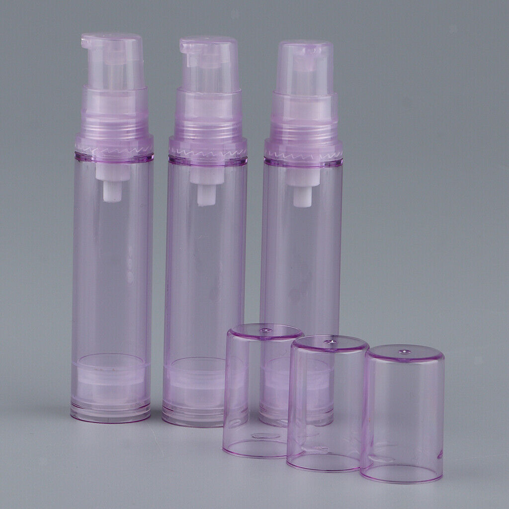 3x Empty Airless Vacuum Pump Bottles Travel Cosmetic Containers 10ml Purple
