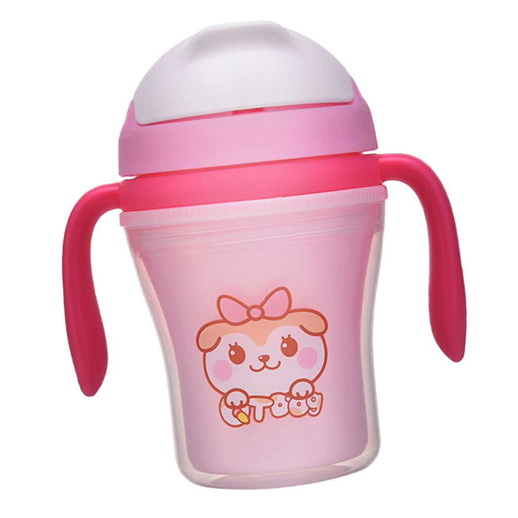 Baby Straw Sippy Cups Drink Bottle Toddler Training 180ML Pink with Handles