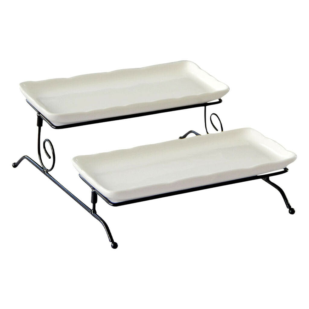 2 Tier Serving Stand Set with 2 Porcelain Serving Platters for Dessert Party