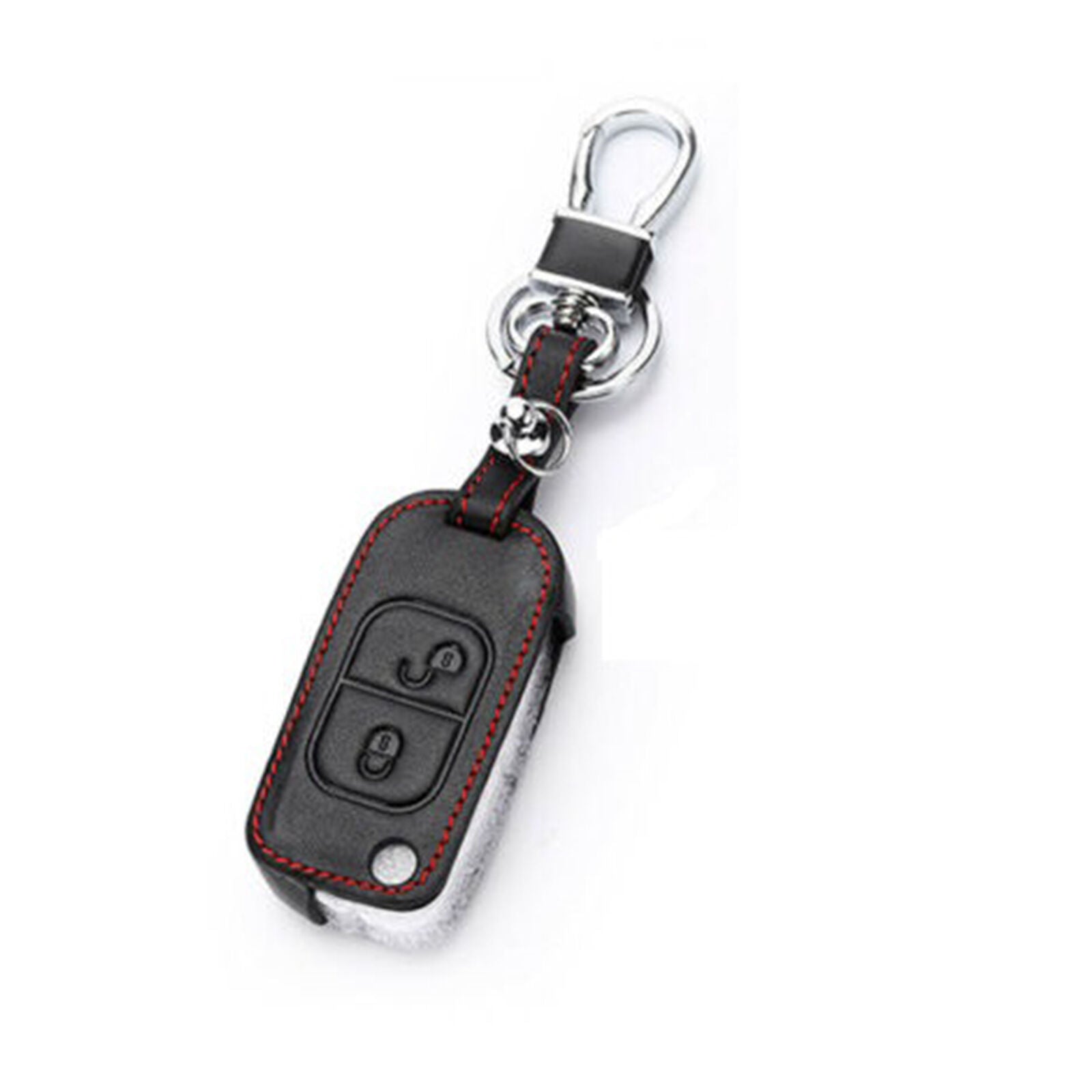 2 Button Remote Fob Bag Holder Leather Car Key Cover Case For Mercedes Benz SLK