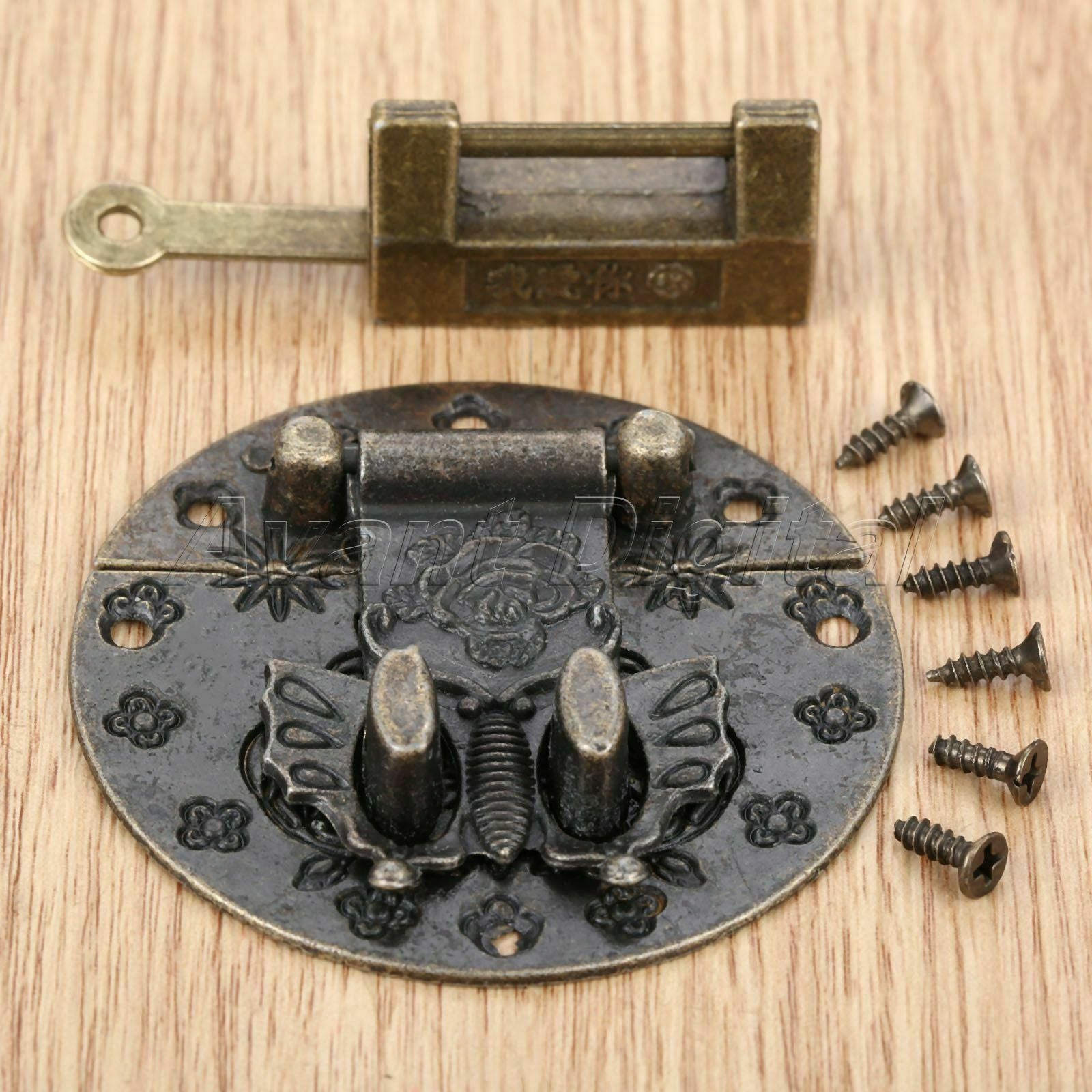 1Set Padlock Chinese Jewelry Box Lock Retro Carved Butterfly Suitcase Latch Hasp