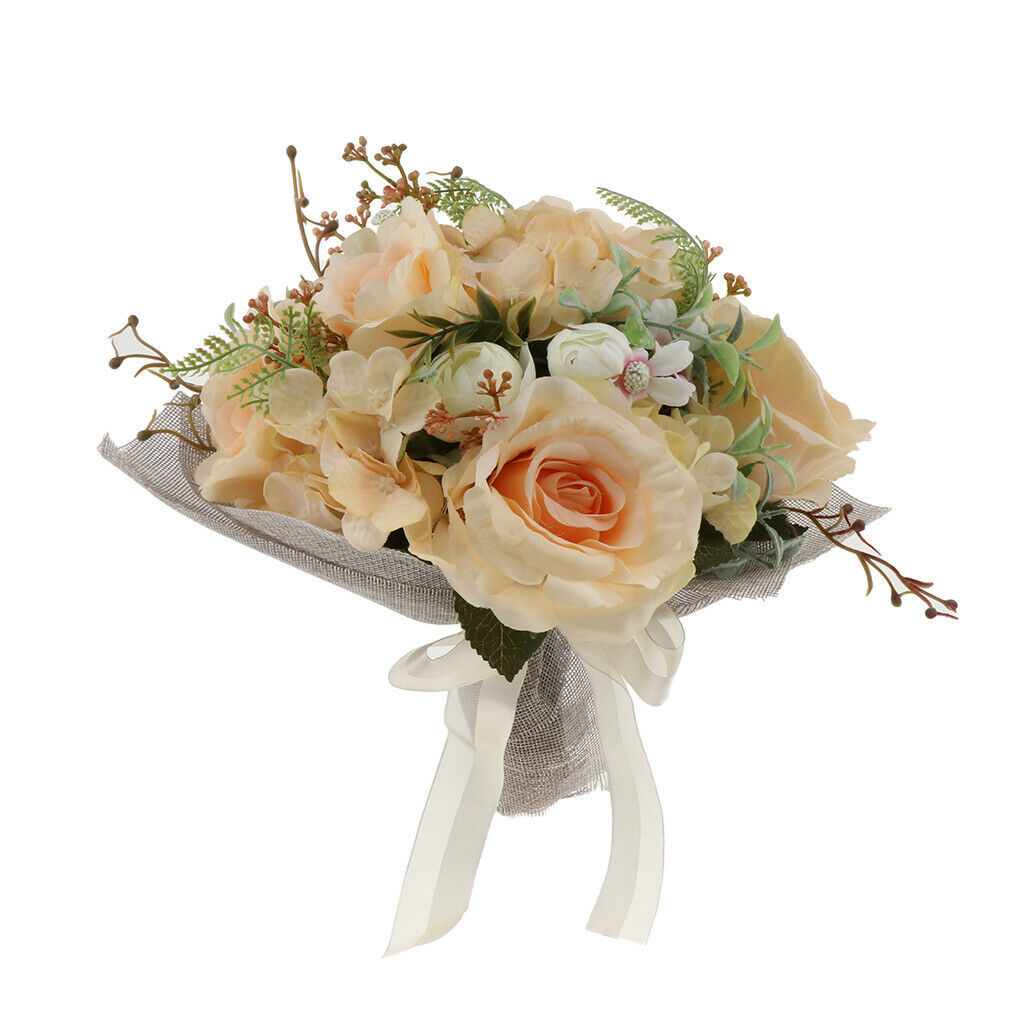 Champagne Rose Bouquet - Wedding Bridal Bouquet Hand Holding Flowers