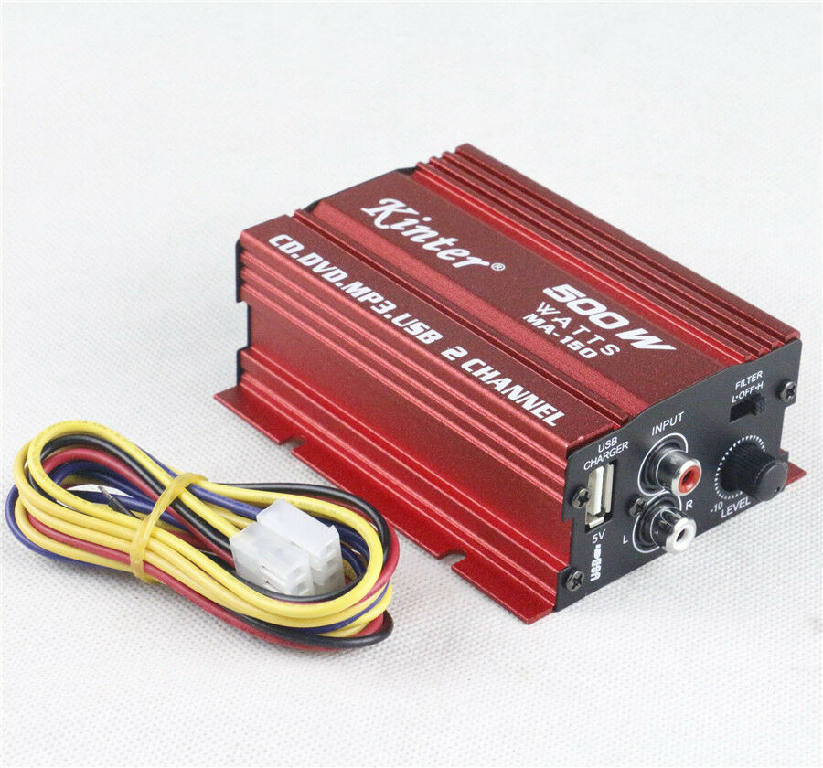 12V Mini Hi-Fi 500W 2Channel Stereo Audio Amplifier Amp Subwoofer Car Motorcycle