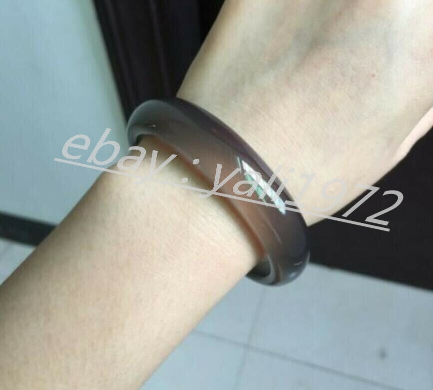 Certified 5A Grade Natural Gray Agate Flat Bangle Bracelet 58~60mm