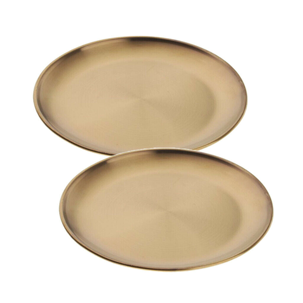 Set of 2, Stainless Steel Fruit Appetizer Dinner Plate Round Dish 8" in Dia
