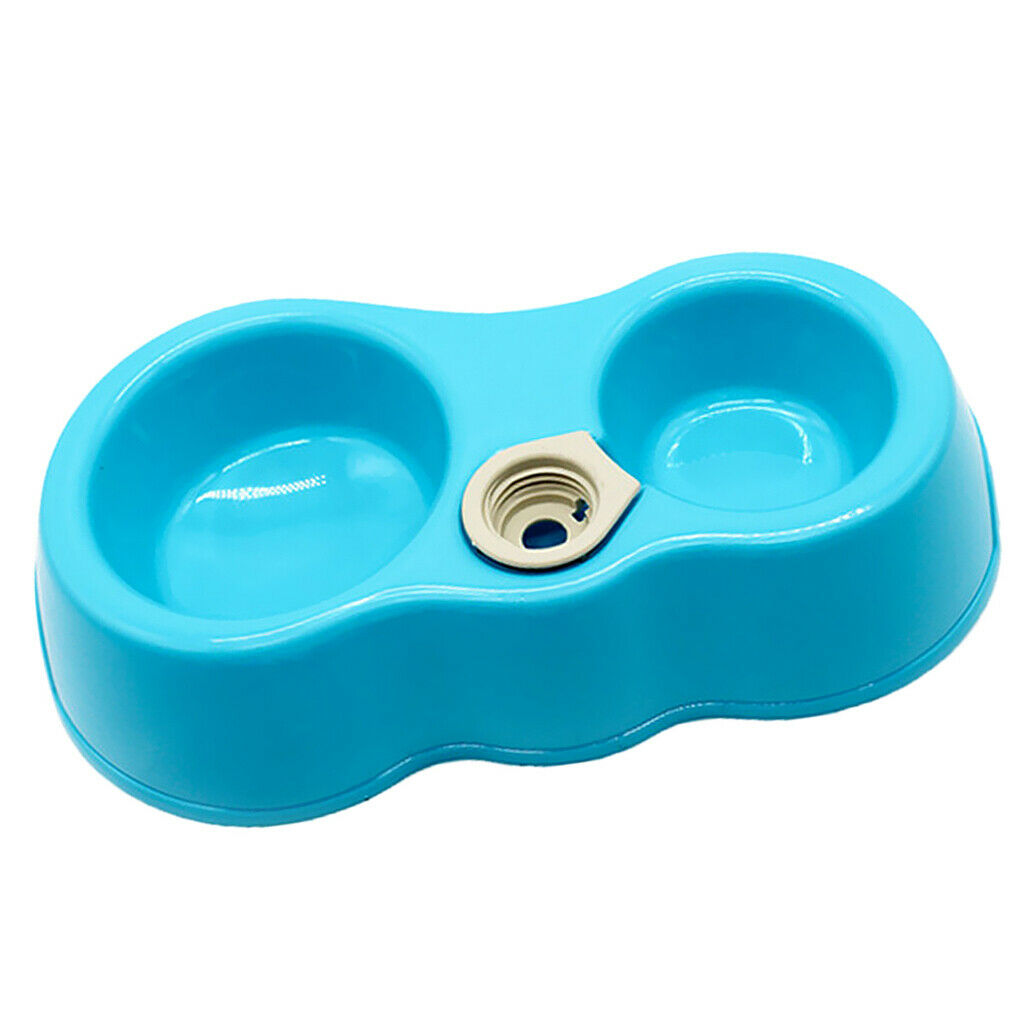 Pet Dog Cat Food Water Fountain Dish Feeder Double Plastic Bowl Blue