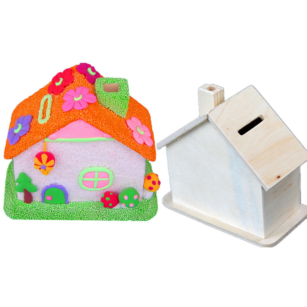 Piggy Bank Chalet Coin House Save money Base Art Decor Children Baby Woode.l8