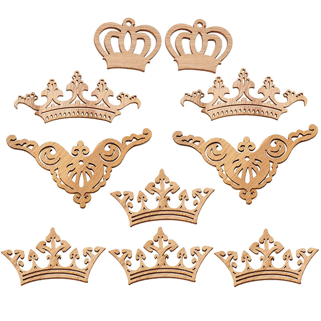 18x DIY Wood Flourishes Crown Decor Crafts Scrapbooking Wooden Embellishment