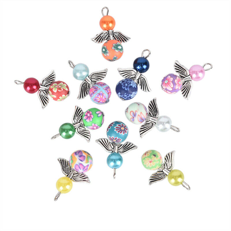 10Pcs Mixed Polymer Clay Dancing Angel Wings Charms Pendant DIY Jewelry Findi SJ