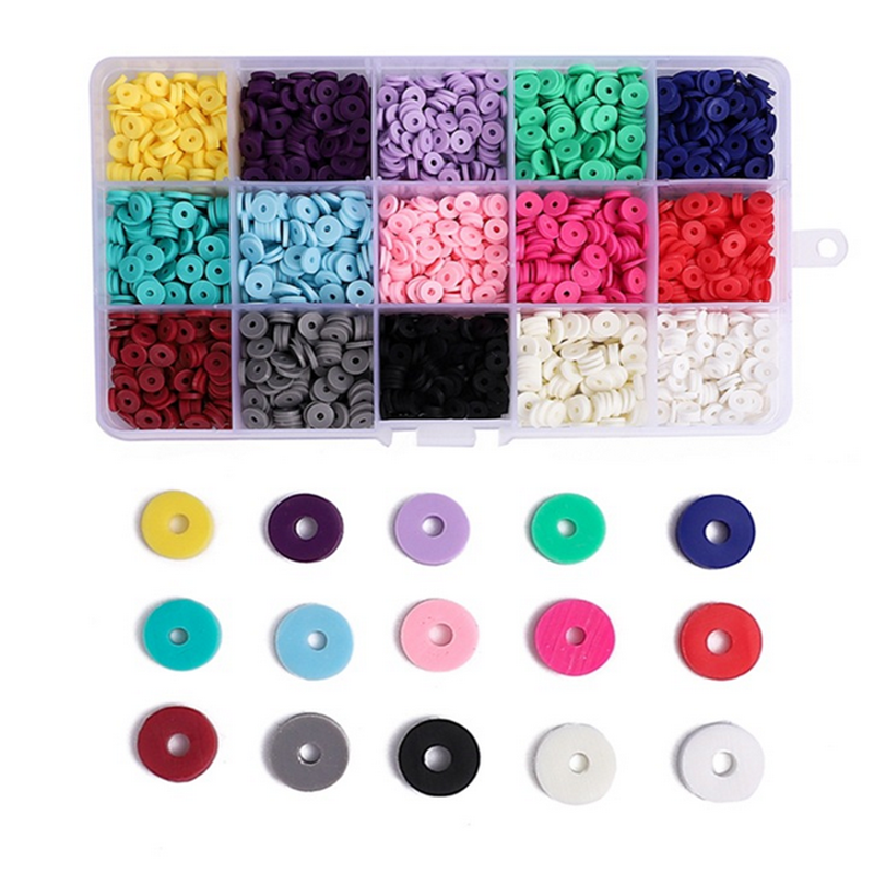 2600pcs 15 Color 6mm Flat Round Polymer Clay Discs Spacer Bead Jewelry Making