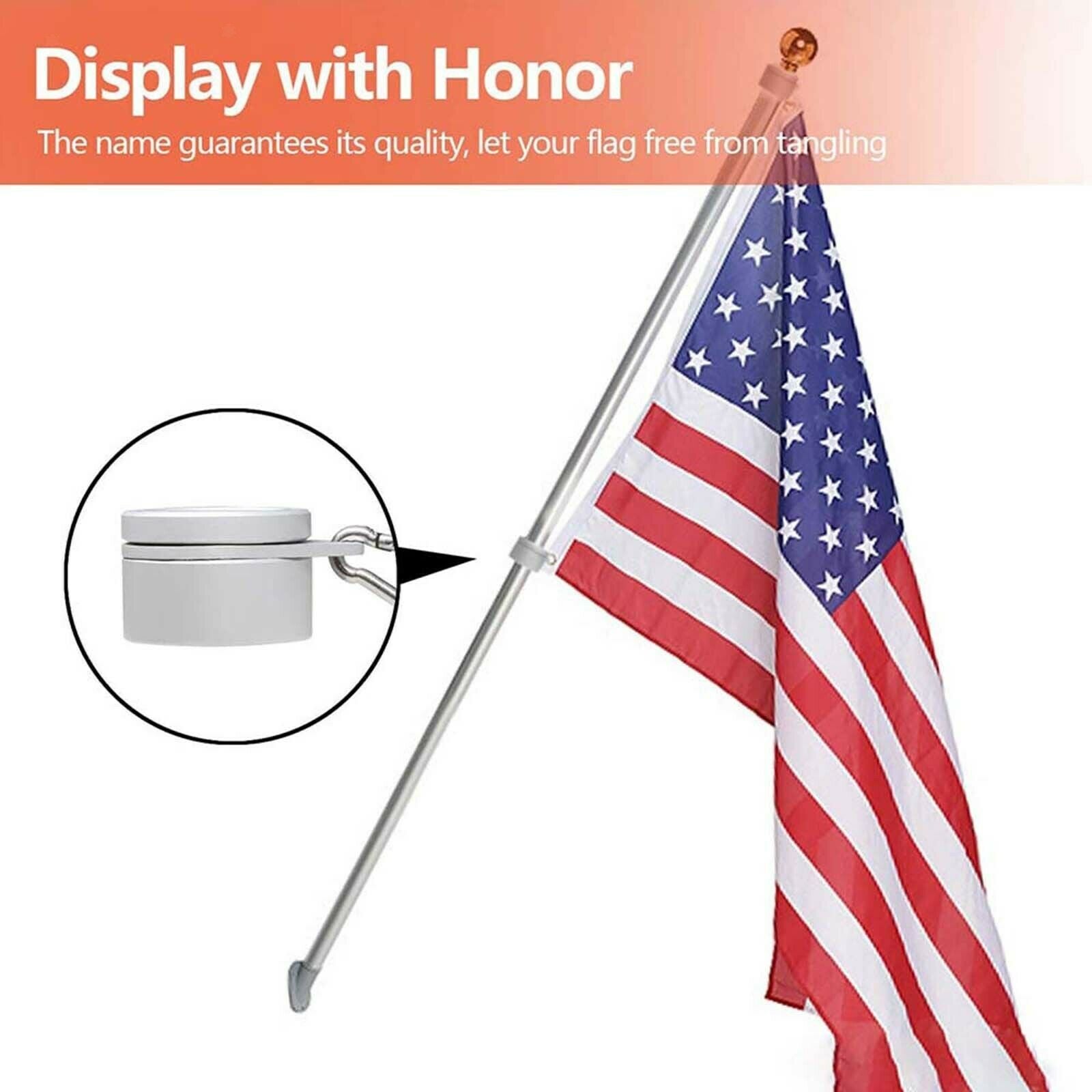 1 Pair 360 Degree Flag Pole Rings Anti-Wrap Grommet Clip Plastic 1.15inch