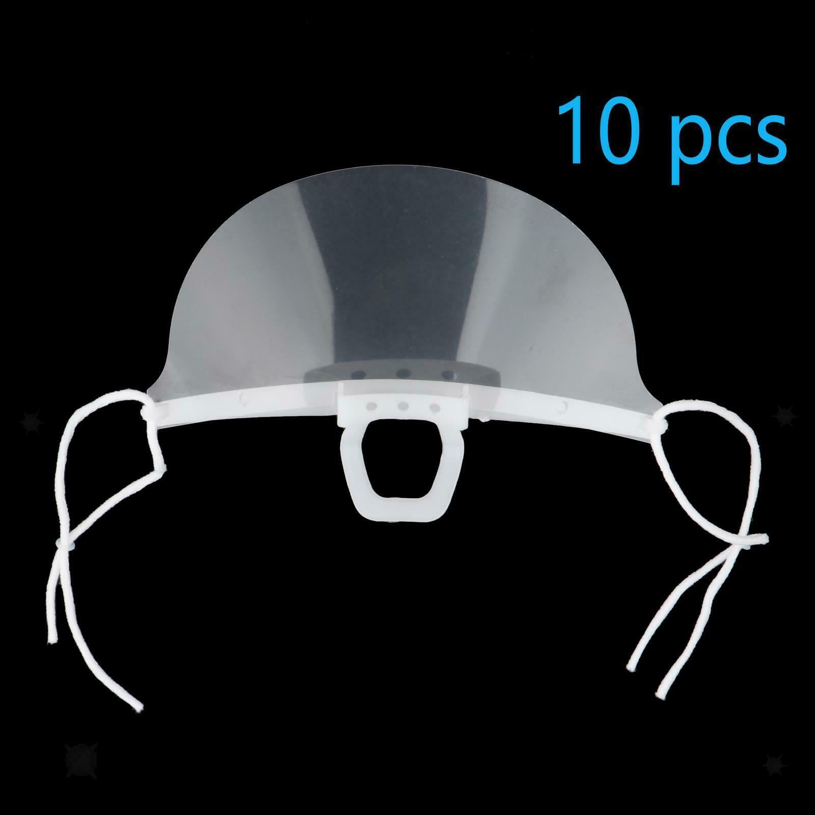 10Pcs Transparent Plastic Face Shield Anti-Splash Anti-fog Food Mouth Nose Cover
