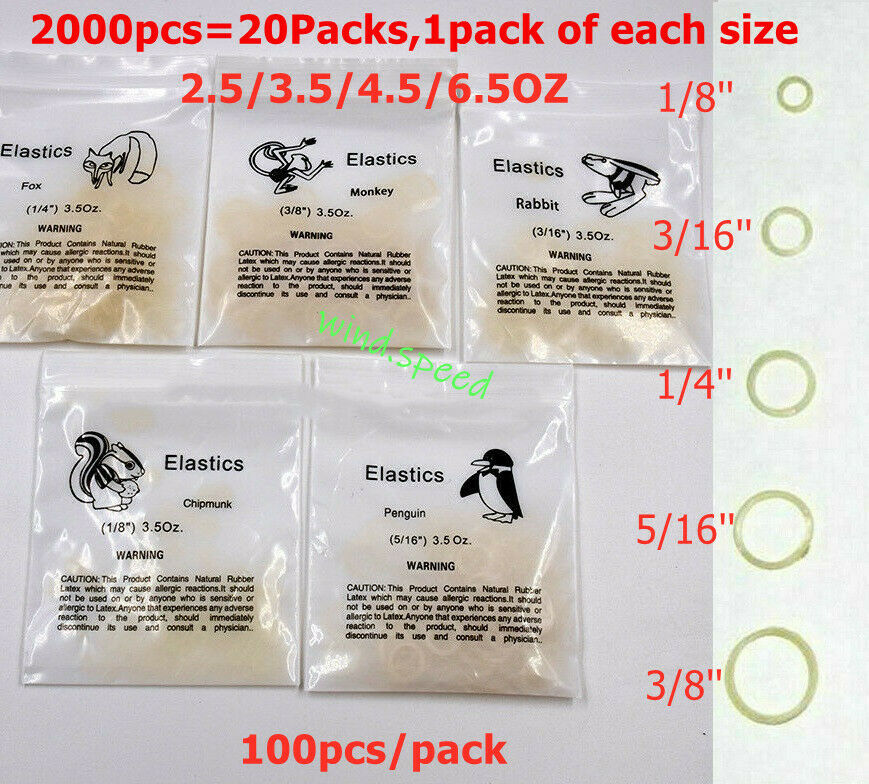 2000Pcs Dental Elastics Band Orthodontic Latex Rubber Bands 20 Sizes / Forces