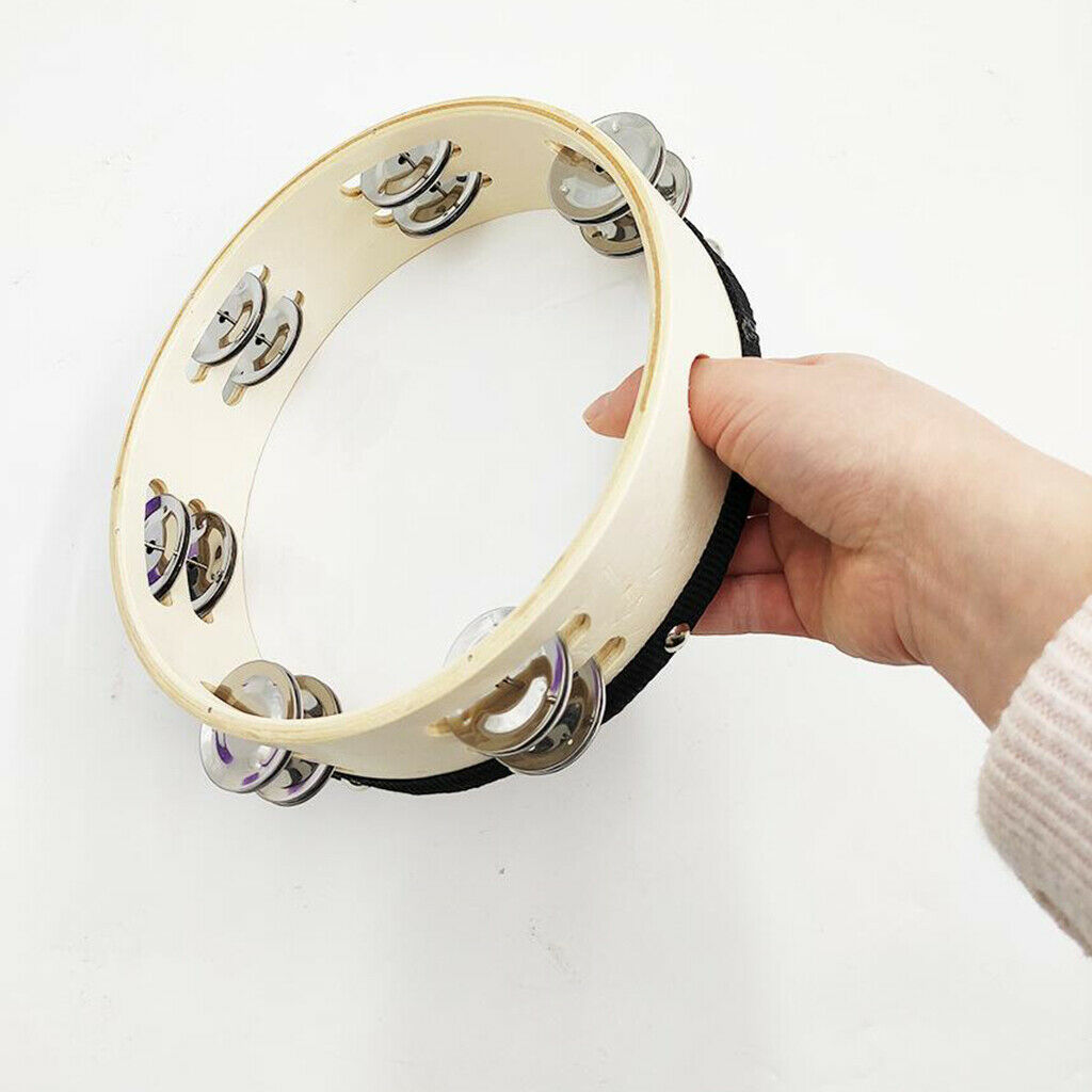 Double row TAMBURIN metal jingles percussion Ergonomic handle 8