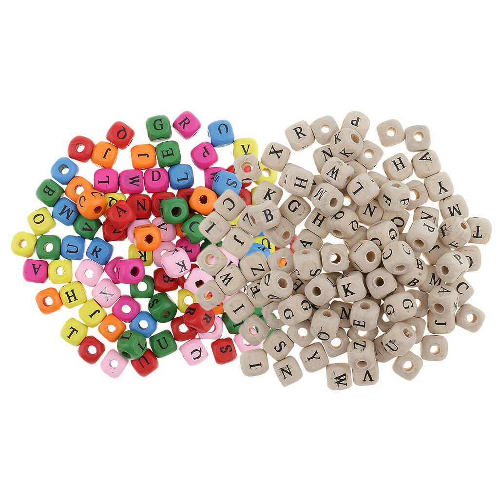 200x Assorted Wooden Alphabet Letter Cube Beads Charms Jewelry Findings 10mm