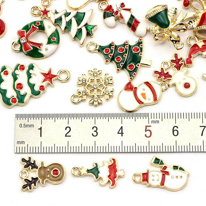 45Pcs Metal Christmas Mix Enamel Charms Pendant DIY Xmas Jewelry Making Craf Rf