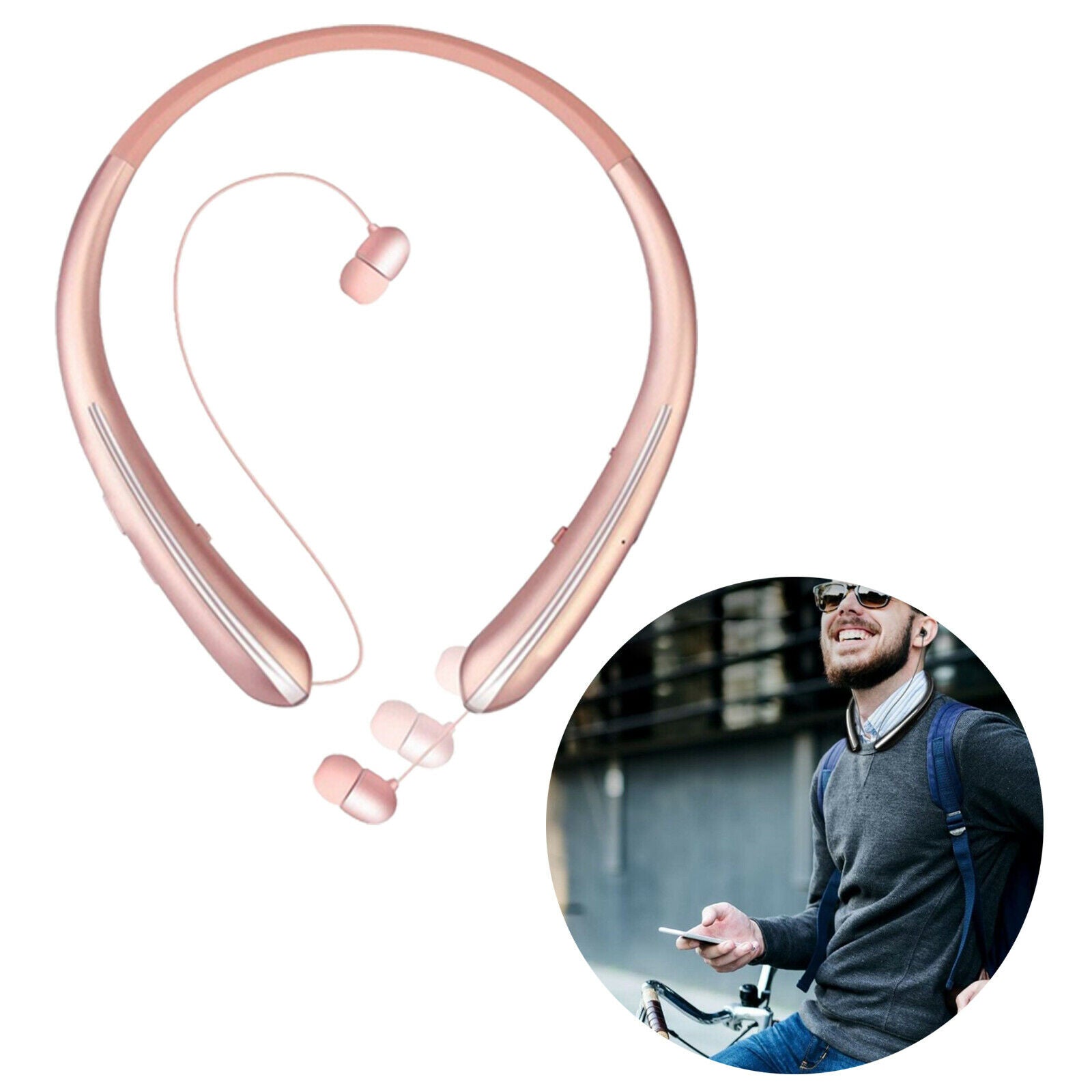 Wireless Women Bluetooth 5.0 Retractable Earbuds HD Headset Sports Neckband