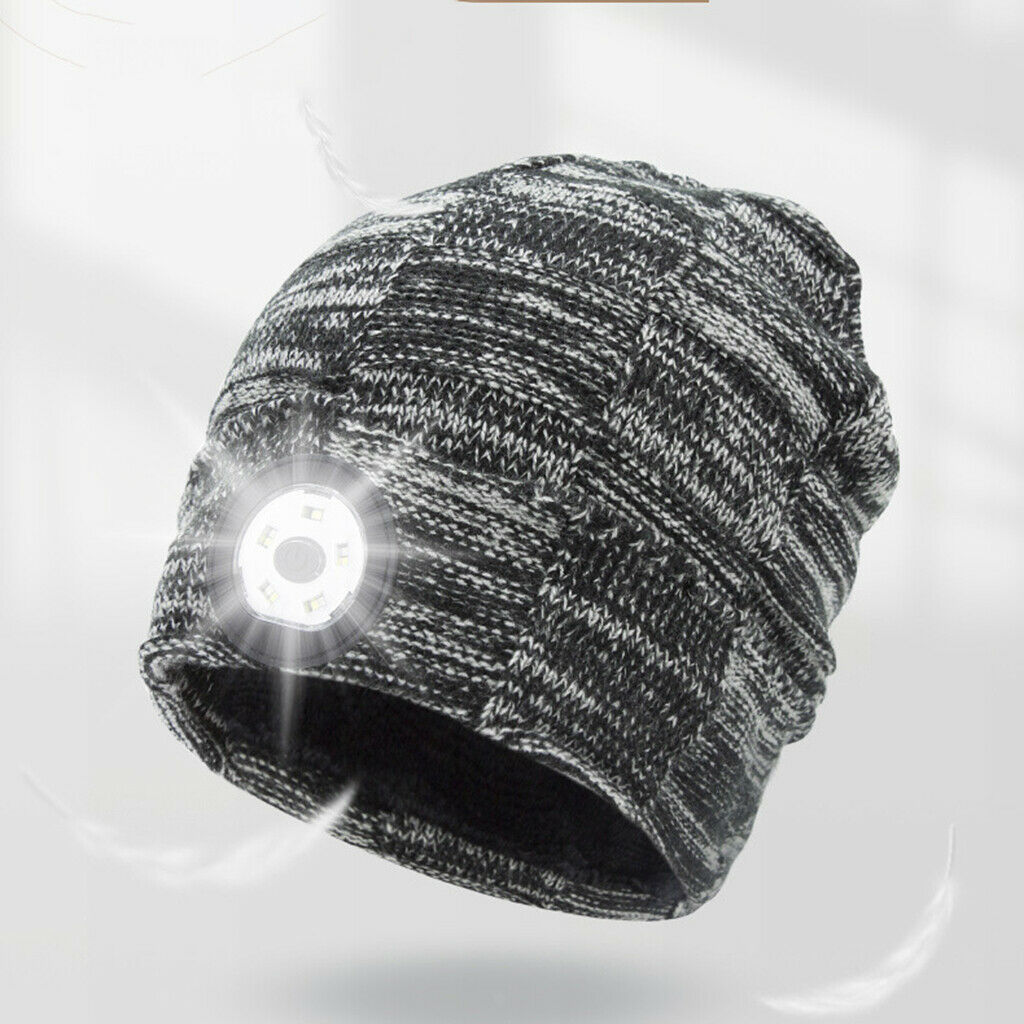 LED Light Beanie Hat Autumn Headlamp Knit Hats for Women Men Camping Running