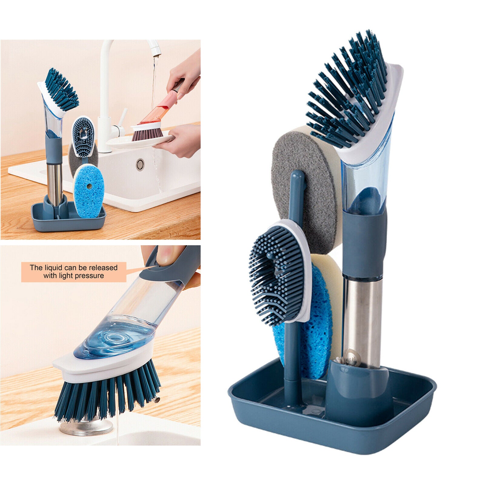 Cleaning Brush Set Dish Brush Bowl Scrubber Cleaning Sponge Drying Rack