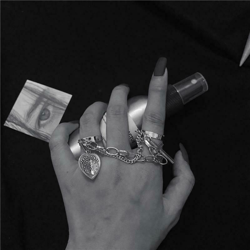 Retro Adjustable Chain Jesus Pendant Ring Alloy Cross Open Rings Hip Hop Jewelry