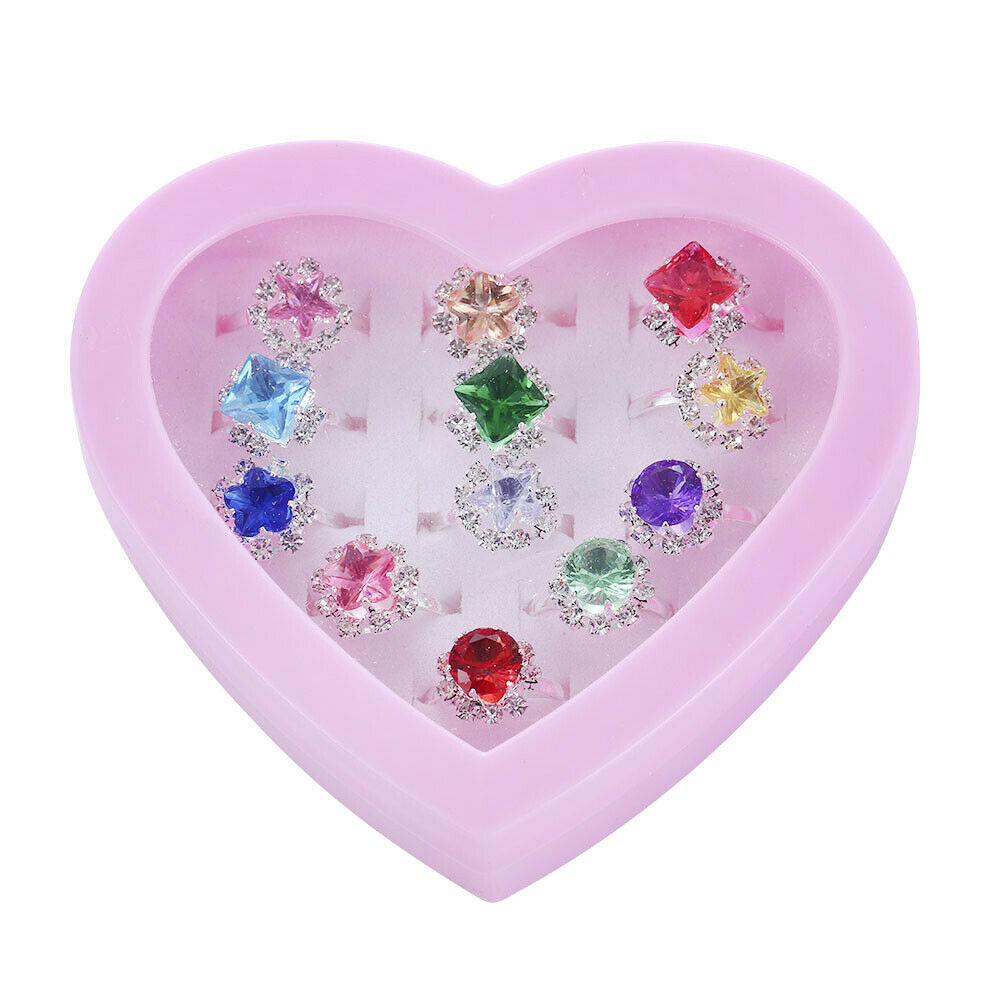 12*Kids Child Diamate Ring Set Adjustable Crystal Rings Costume Jewelry w/Box US