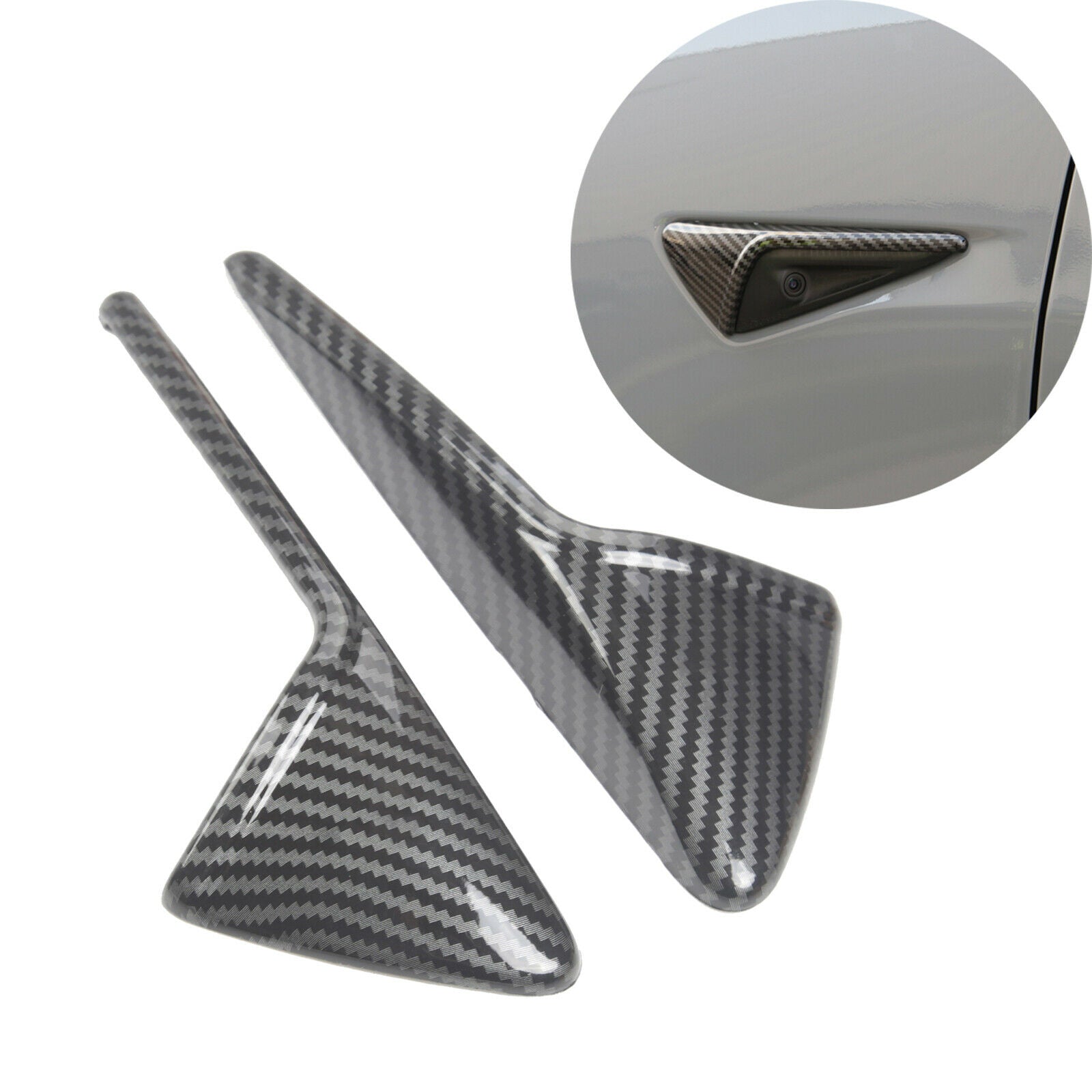 2 Packs Side Cover Fit for Tesla 2021 Trim ABS Exterior glossy carbon fiber