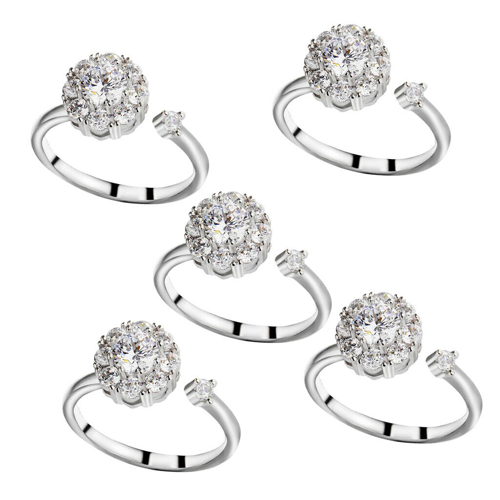 5x Womens Fashion Rotating Engagement Cubic Zirconia Ring Open Adjustable