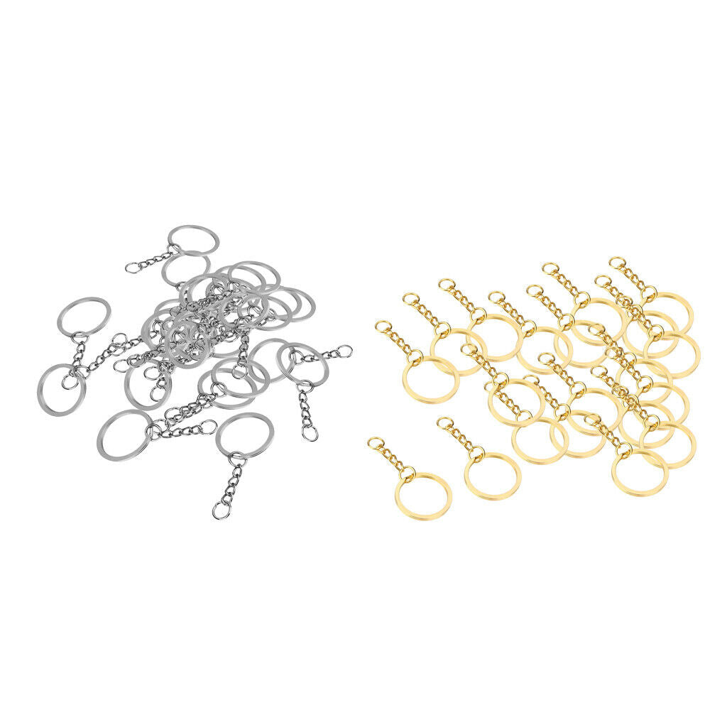 Platinum Tone 20 Keyring Key Chain Finding Split Rings with Link, 28mm