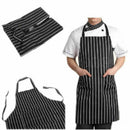 Adjustable Black Stripe Bib Apron Waiter Chef Cook Kitchen Tool with 2 Pockets