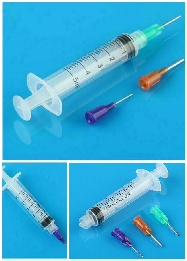 2x 5ml Syringe Crimp Sealed-Blunt Chemical Tips 1'' For Liquid Glue Oil Ink