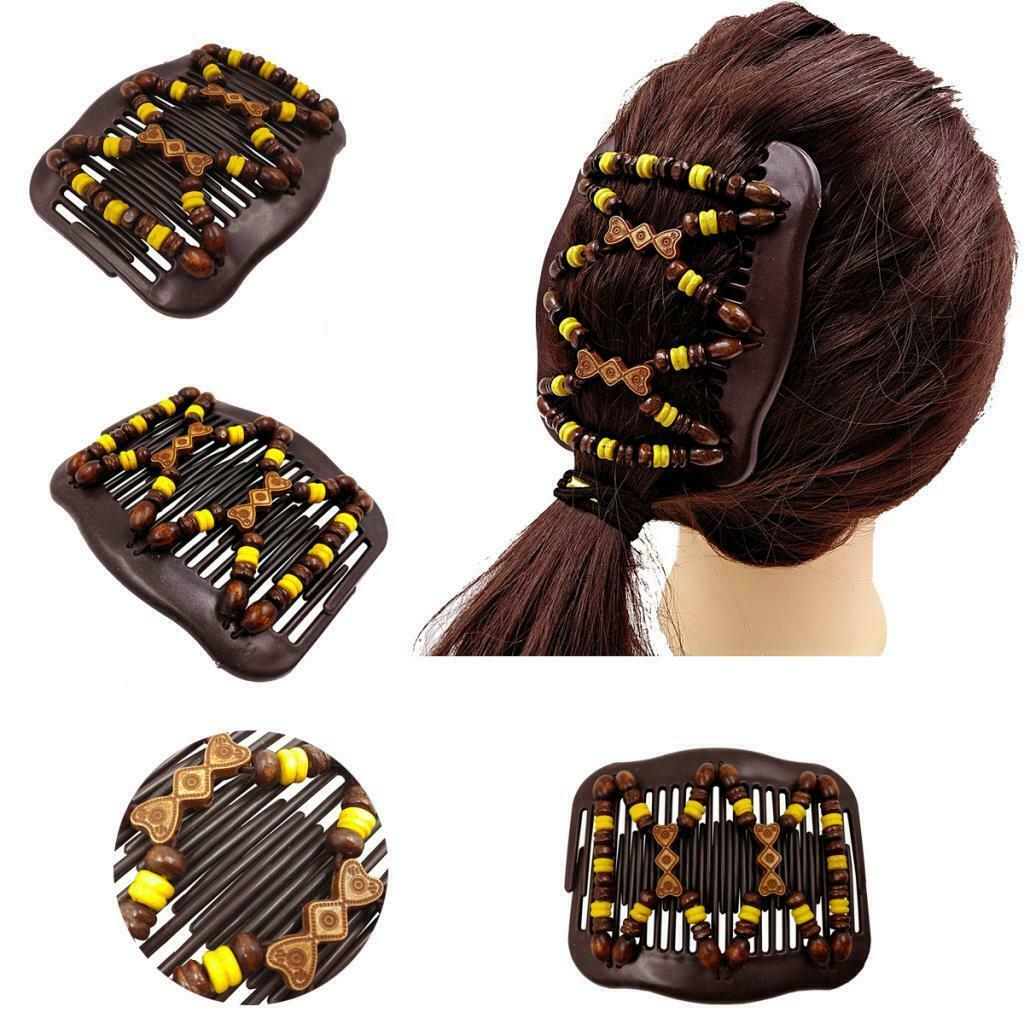 Double Hair Combs Clips Women Wooden Beads Bun Maker Party Hair Accessories