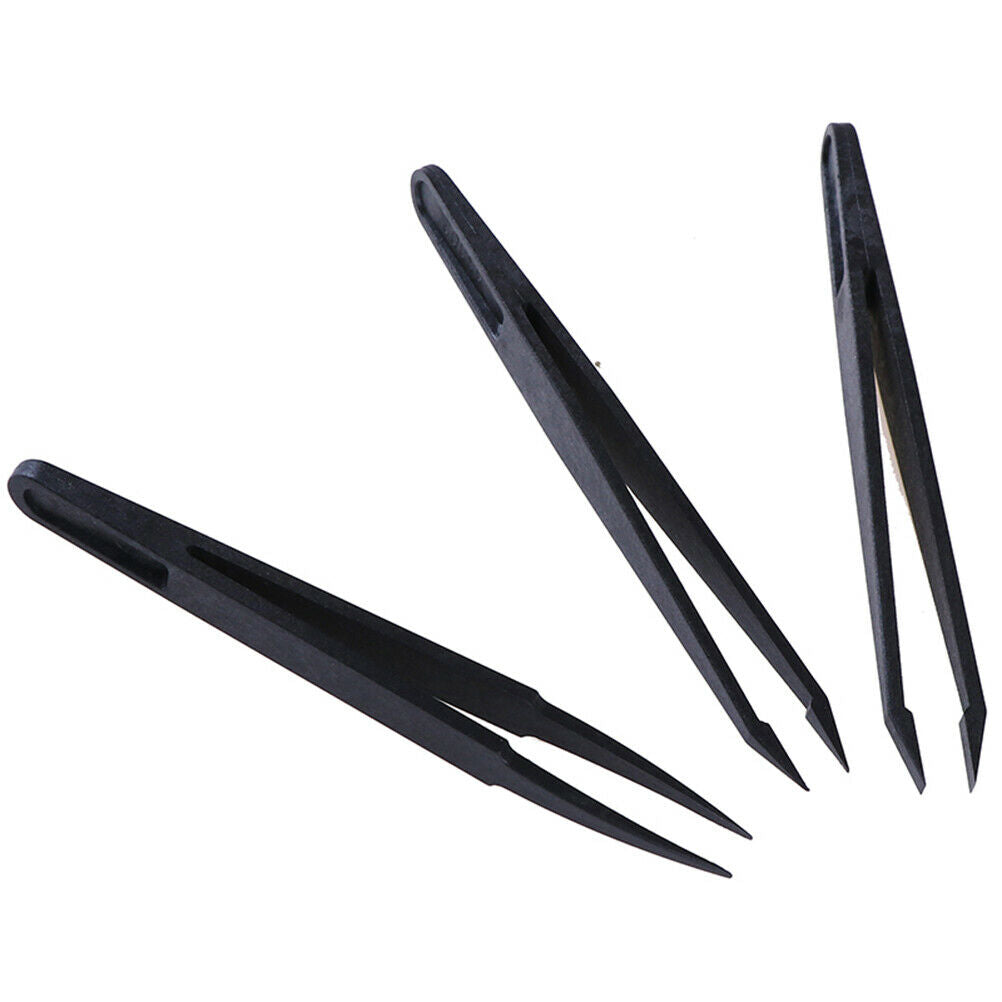 6Pcs Black anti static tweezers heat resistant plastic tweezers set craft.l8