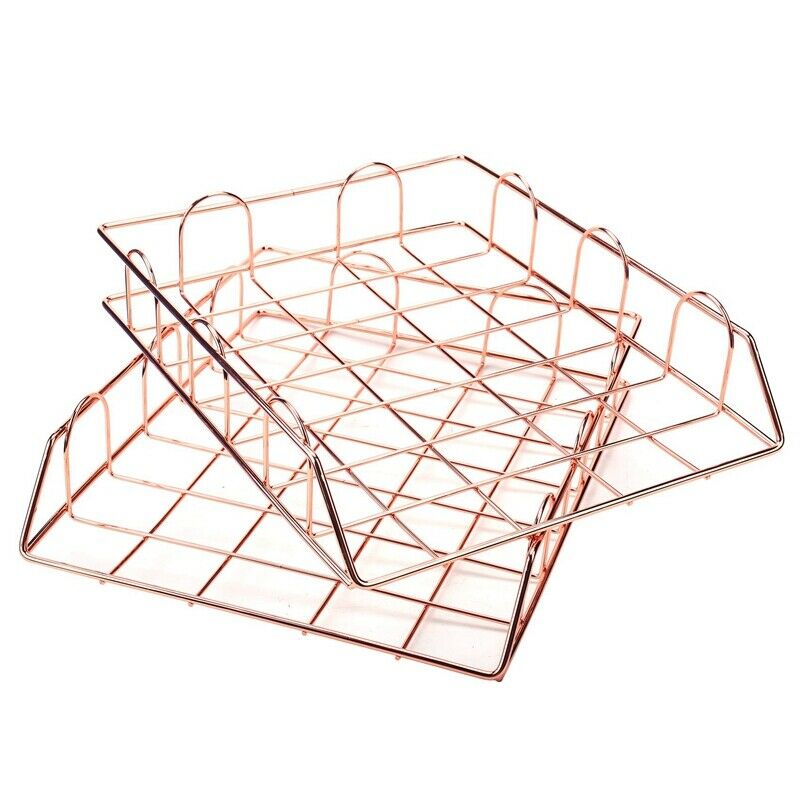 1 Set Of 2 Office Supplies Metal Stackable File Document Letter Tray OrganizerL9