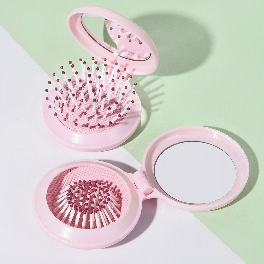 1Pcs Portable Round Mirror Hair Comb Hair Brush Pink Mini Airbag  Hair Brush