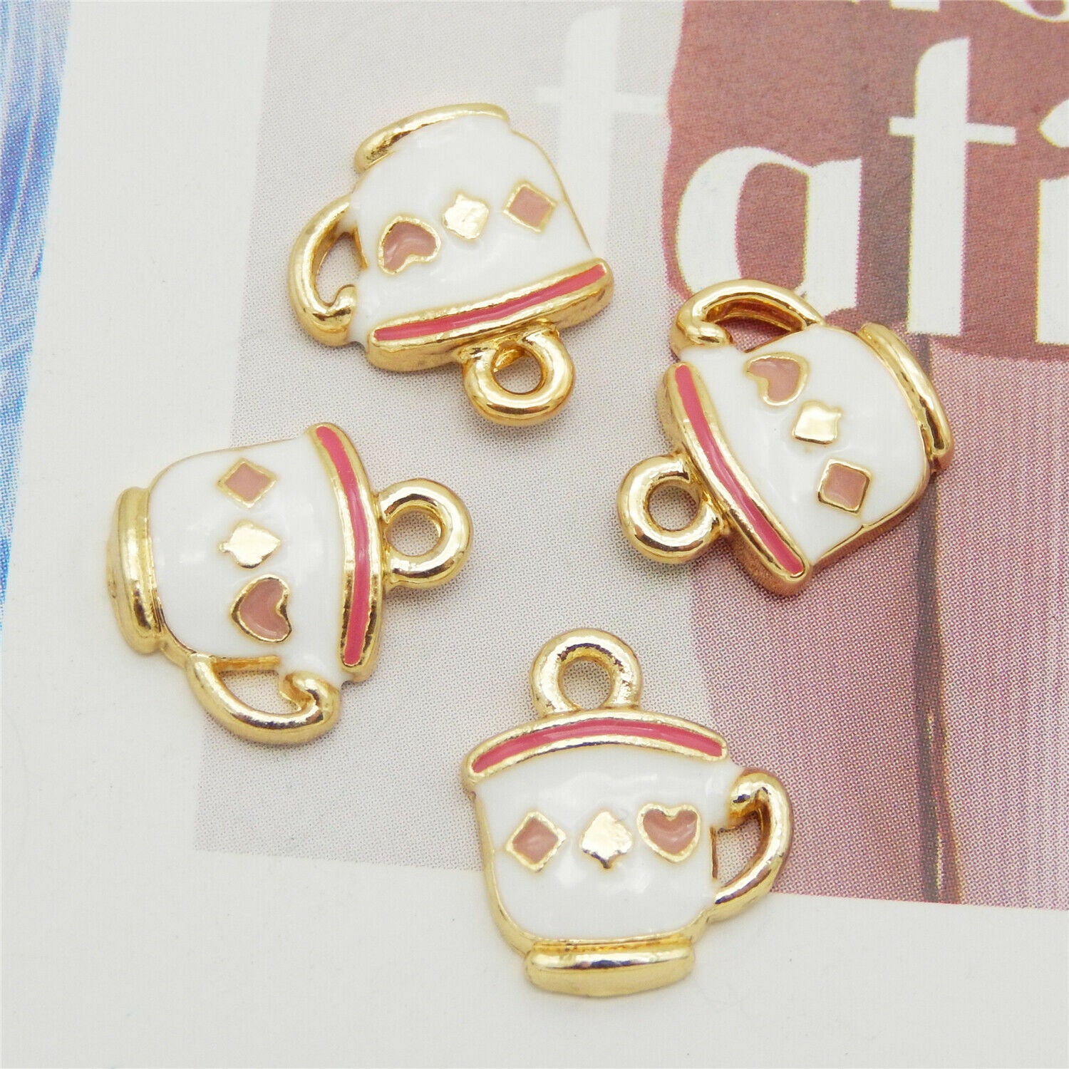 16pcs/Pack Enamel Plated Colorful Coffee Cup Tea Cup Pendant Charms DIY Findings