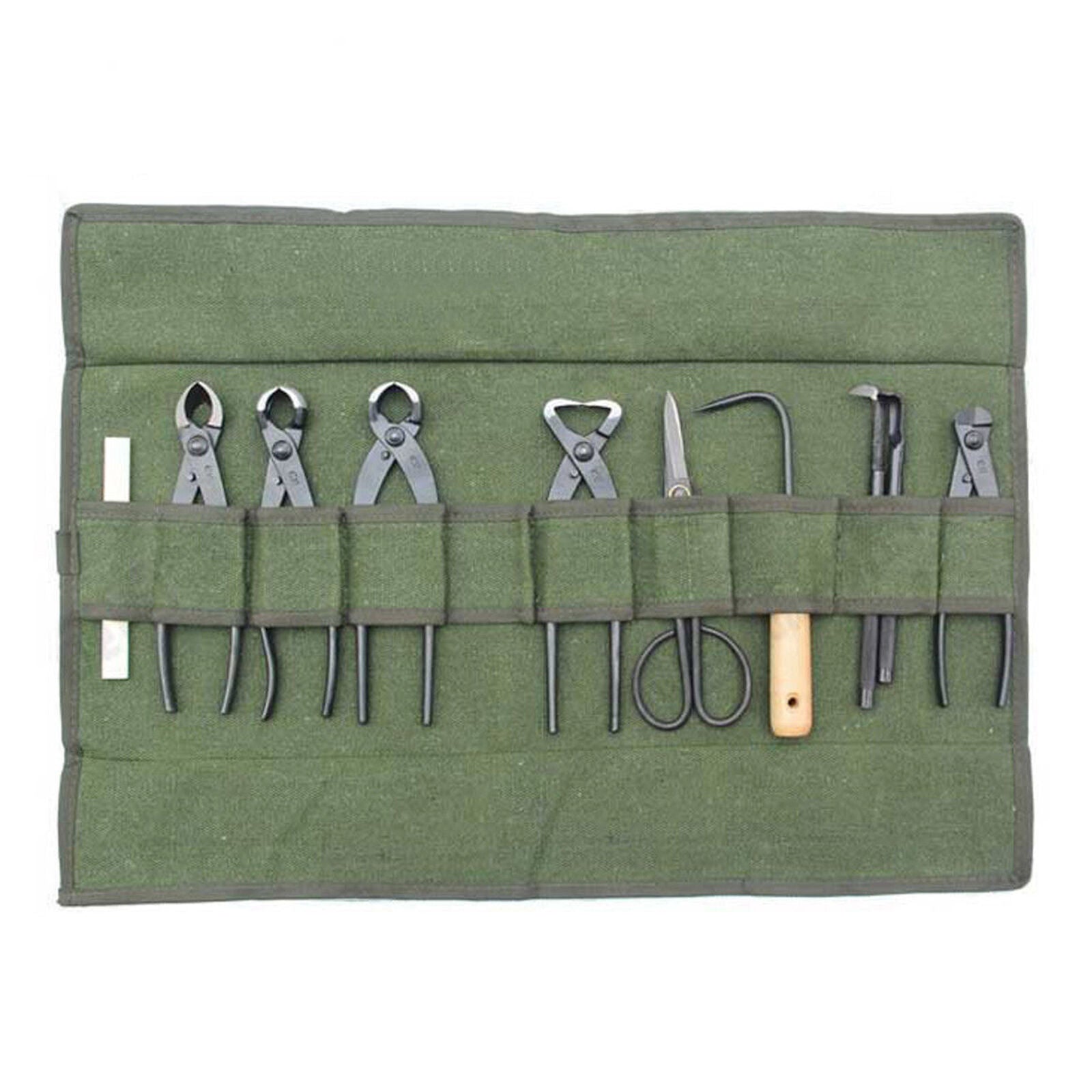 Green Canvas Bonsai Tool Storage Package Roll Bag Tool Organizer Case