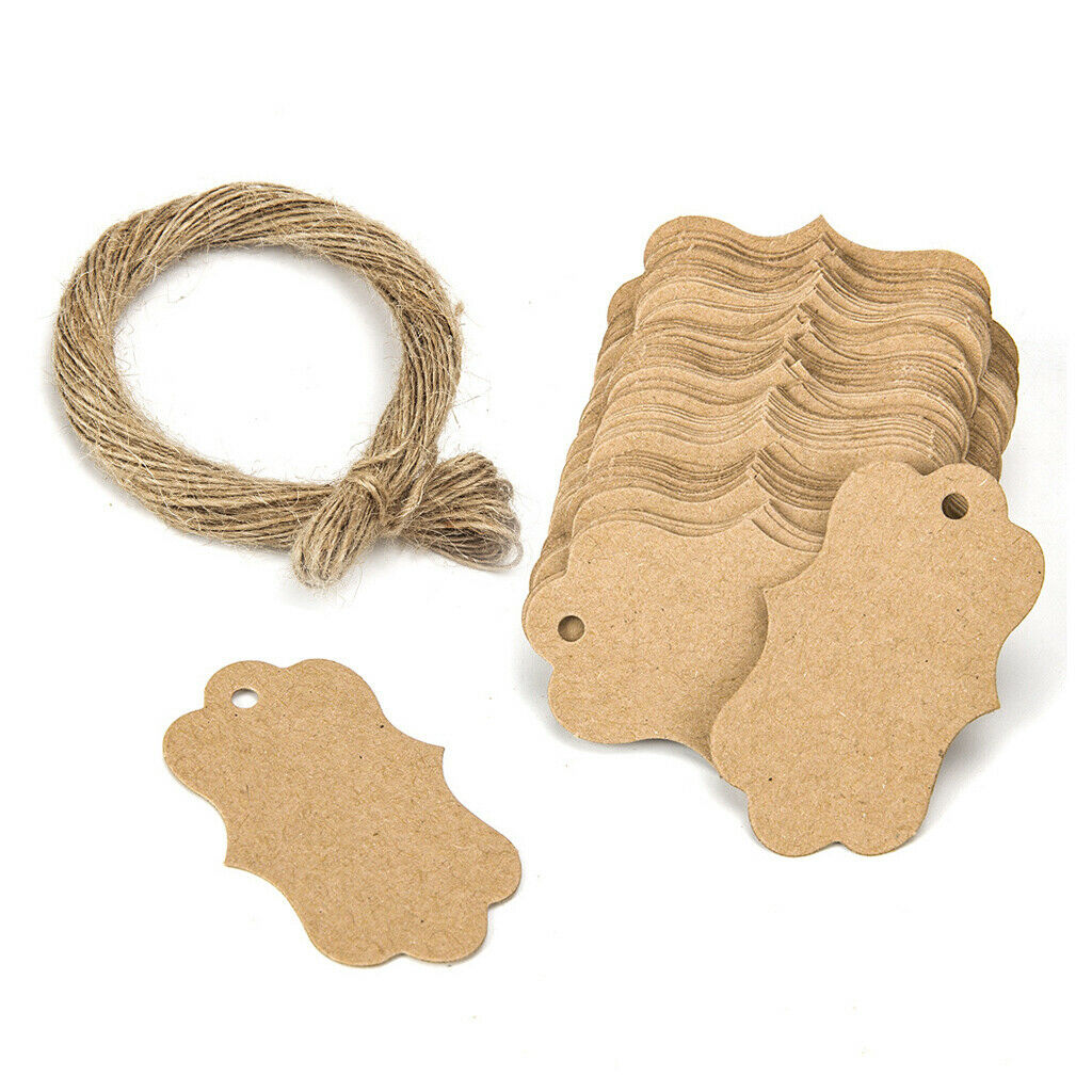 100x Blank Kraft Paper Gift Tags Card Label | Free String Price Labels 7x5cm