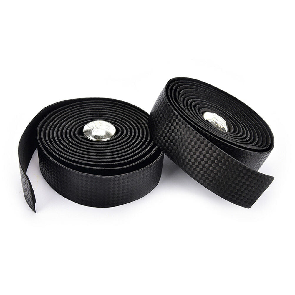 2X Bike Cycling Road Bike Carbon Fiber Handlebar Tape Wrap + 2 Bar Plug black Rf